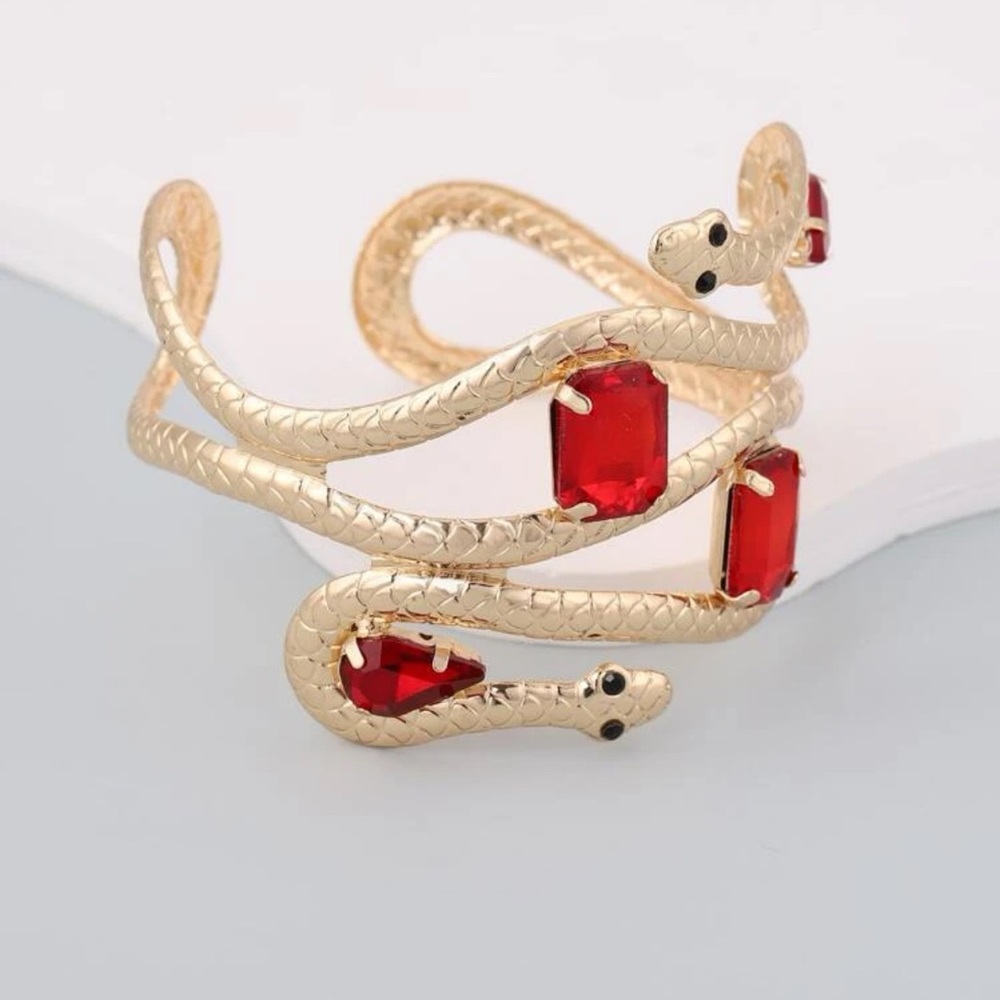 ๐ Awesome Metallic Rhinestone Serpent Snake Cuff Bracelet ๐